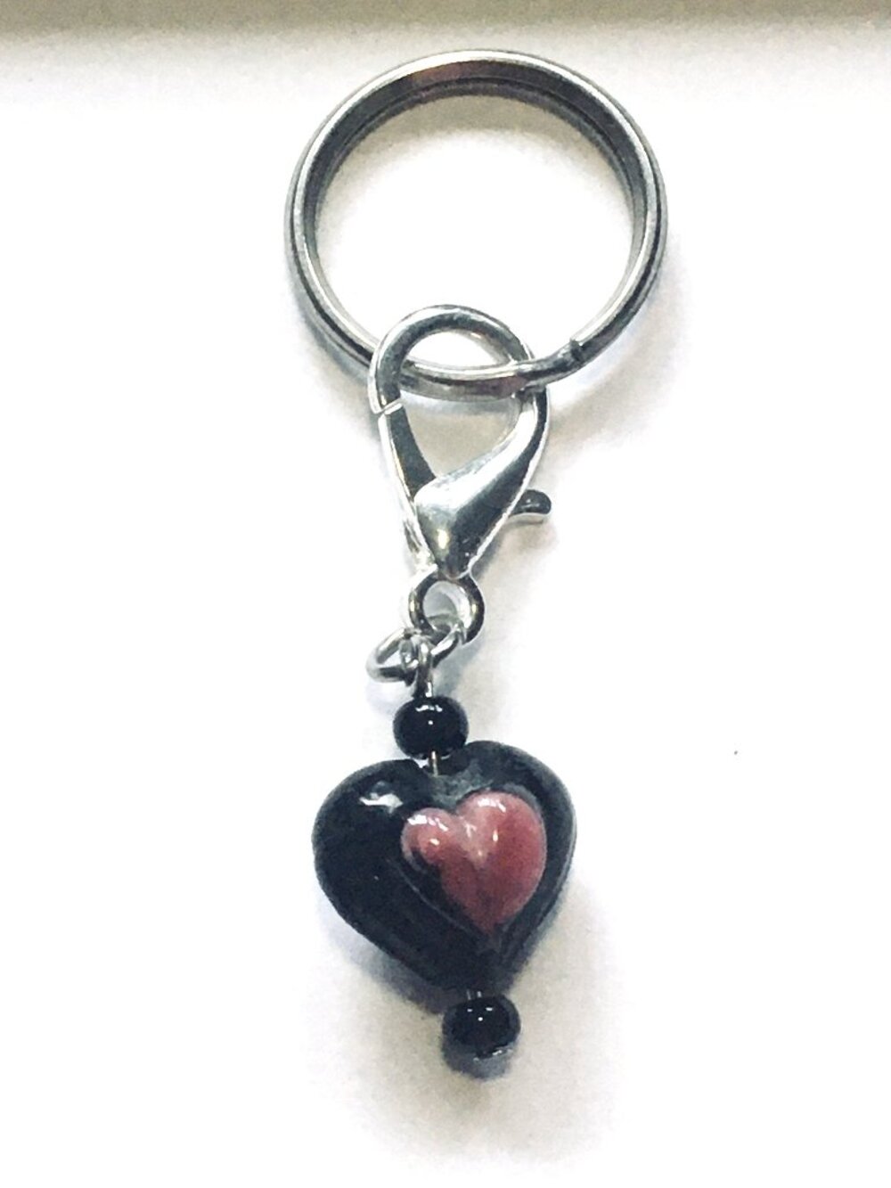 Black Heart Clip Charm Keychain – Pink Heart Accent – Bag Charm / Purse Clip